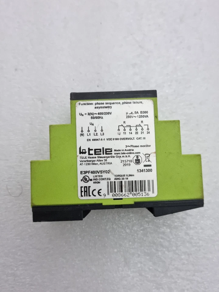 TELE E3PF400VSY02 PHASE SQUENCE, PHASE FAILURE RELAY E3PF400VSY02 (USED)